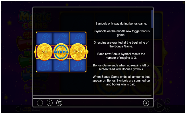 magic coins paytable 1