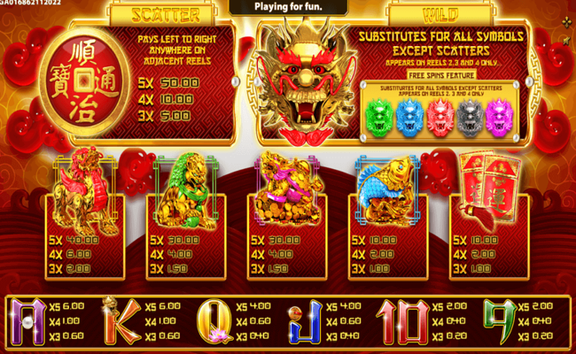 magic dragon paytable