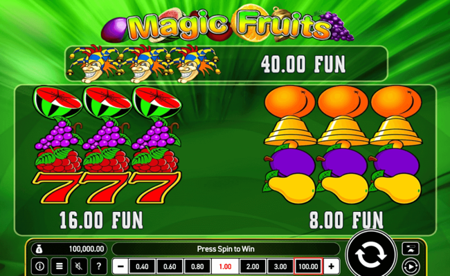 magic fruits paytable
