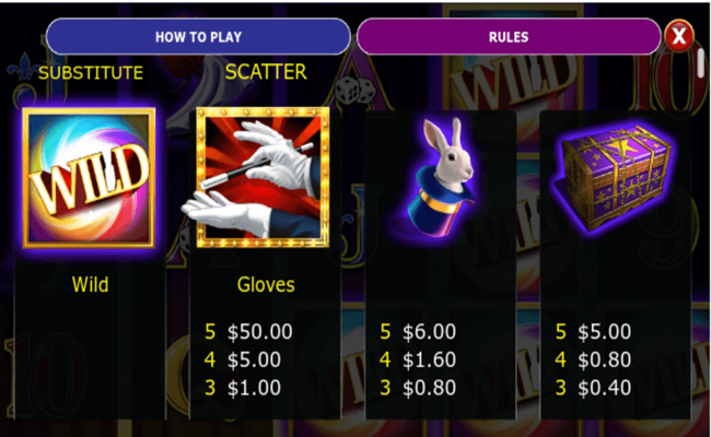 magic rewards paytable