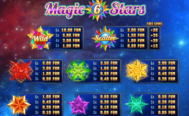 magic stars six paytable