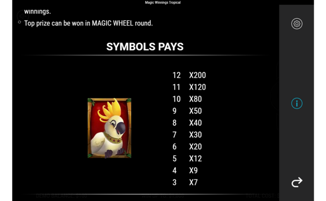 magic winnings tropical paytable 1