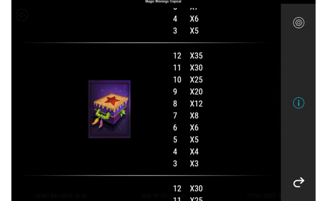 magic winnings tropical paytable 3