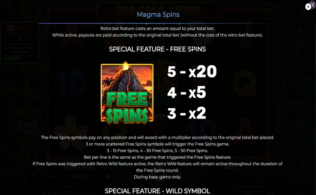 magma spins paytable 1