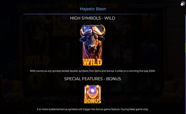 majestic bison paytable 1