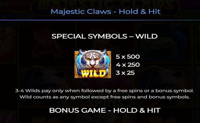 majestic claws hold and hit paytable 1