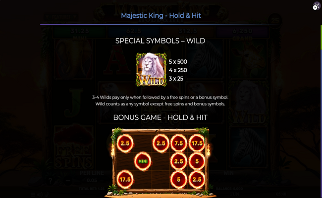 majestic king hold and hit paytable 1