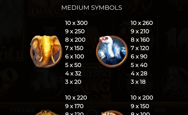 majestic king paytable 1