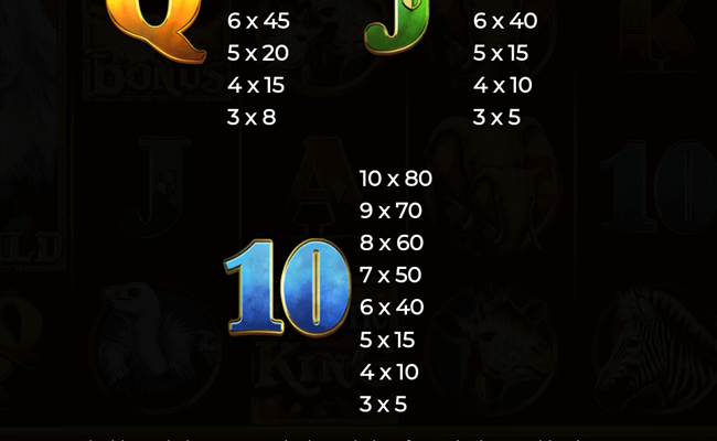 majestic king paytable 5