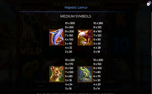 majestic lemur paytable 1