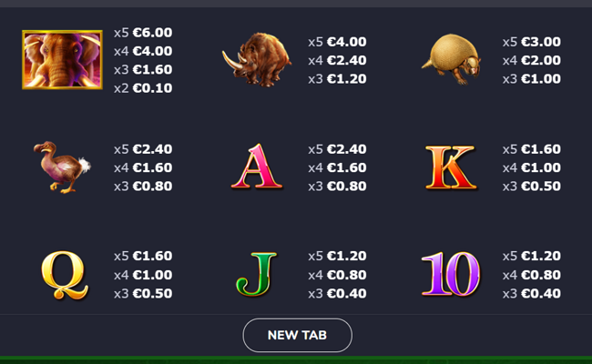 mammoth kingdom paytable 1