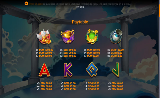 mancala gaming power of zeus paytable