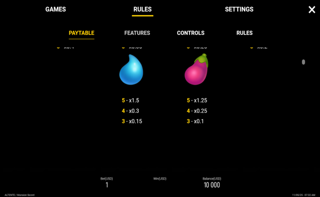 mansion secrets paytable 3