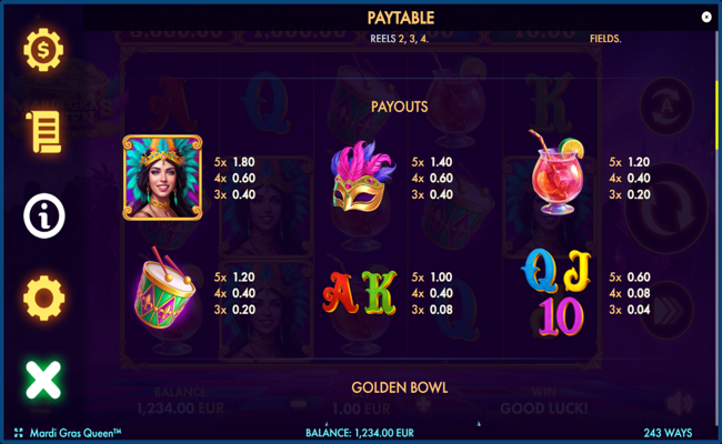mardi gras queen paytable
