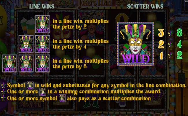 mardi gras jokers wild paytable 1