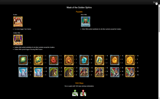 mask of the golden sphinx paytable