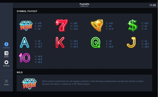 massive luck paytable 1