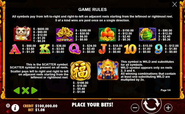master chens fortune paytable
