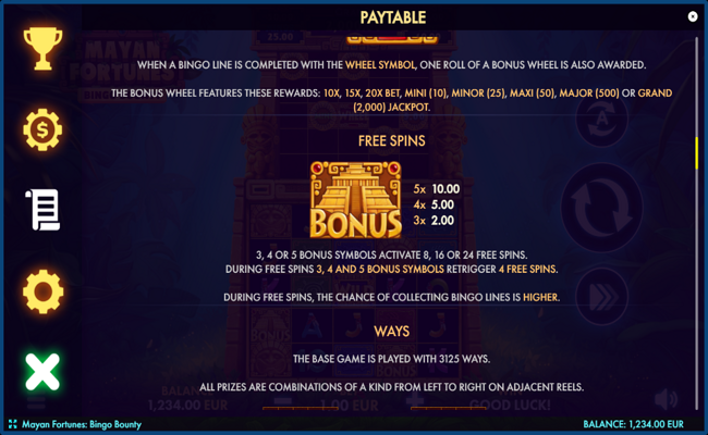 mayan fortunes bingo bounty paytable 2