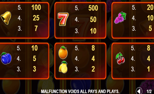 mega booming fruits paytable