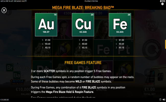 mega fire blaze breaking bad paytable 3