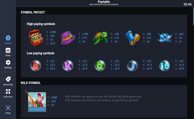 mega greatest catch blue marlin paytable