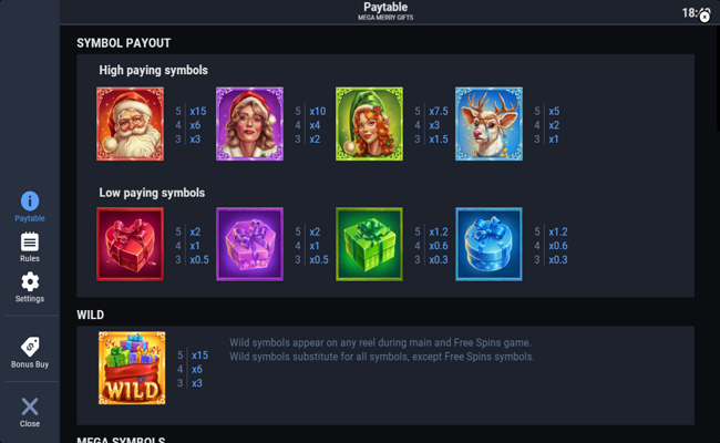 mega merry gifts paytable