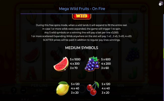 mega wild fruits on fire paytable 1