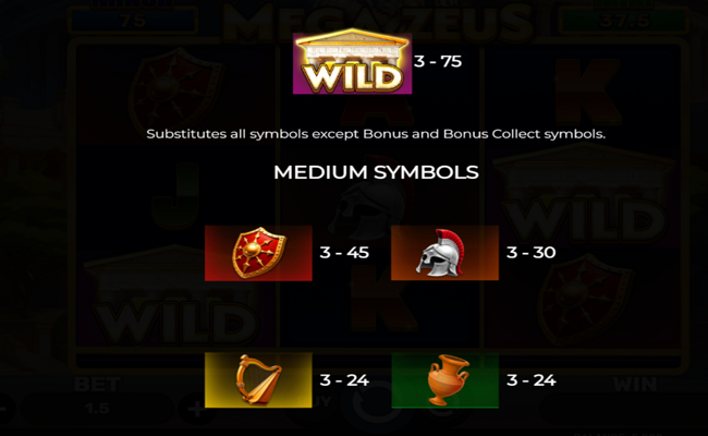 mega zeus hold and hit 3x3 paytable 1