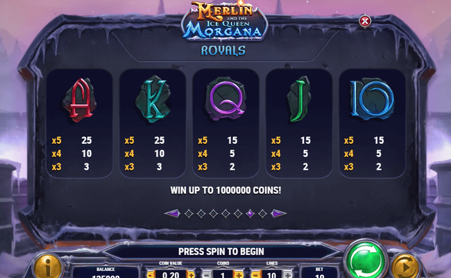 merlin and the ice queen morgana paytable 2