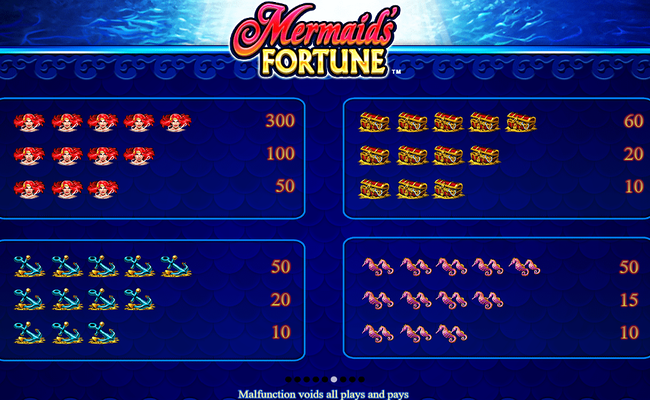 mermaids fortune paytable 1