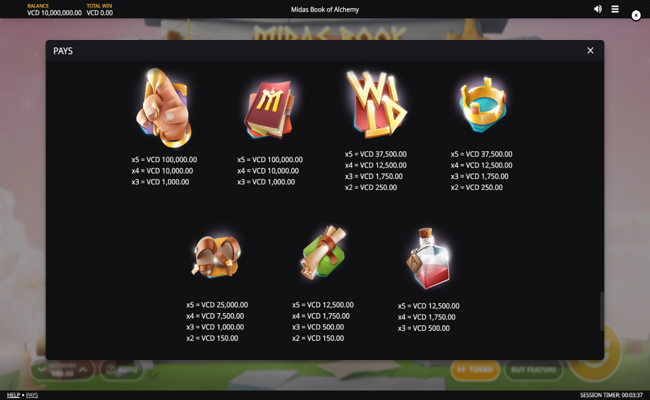 midas book of alchemy symbol paytable 1