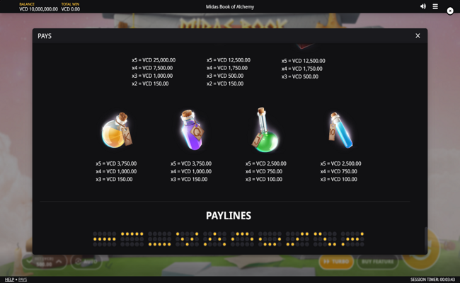 midas book of alchemy symbol paytable 2