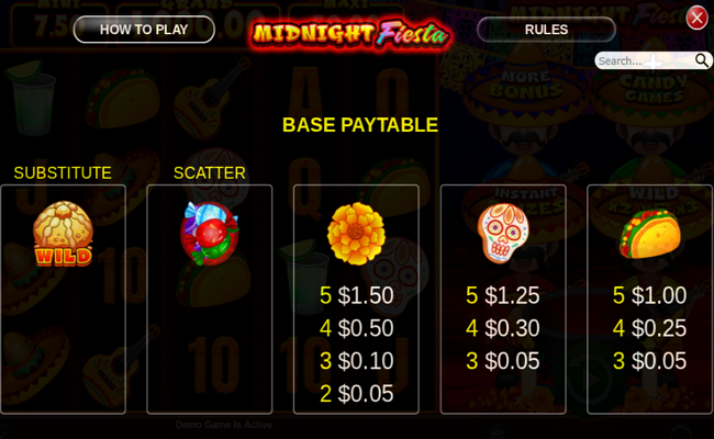 midnight fiesta paytable 1