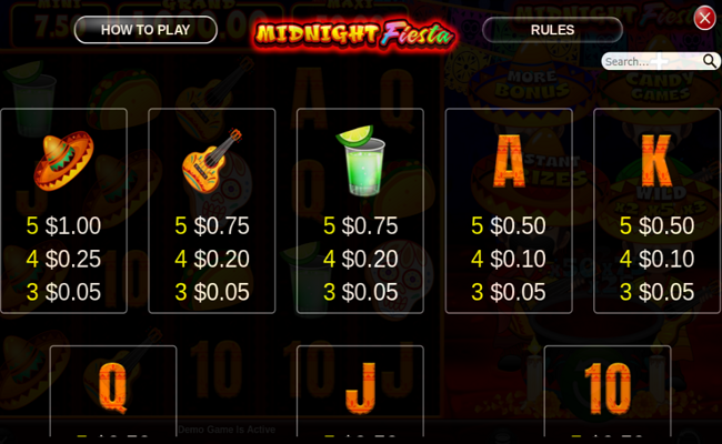 midnight fiesta paytable 2
