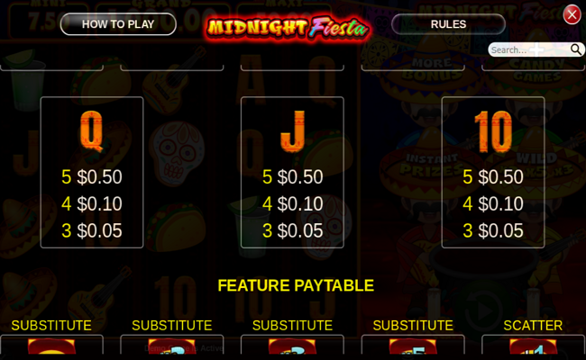 midnight fiesta paytable 3