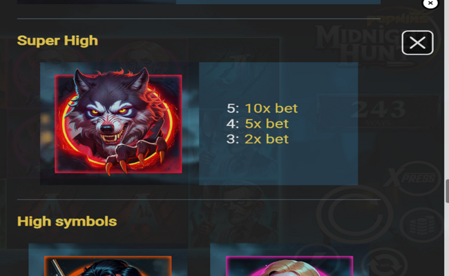 midnight hunt paytable 1