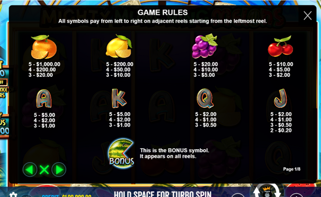 mighty munching melons paytable