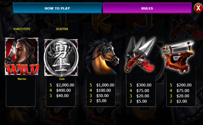 ming warrior paytable