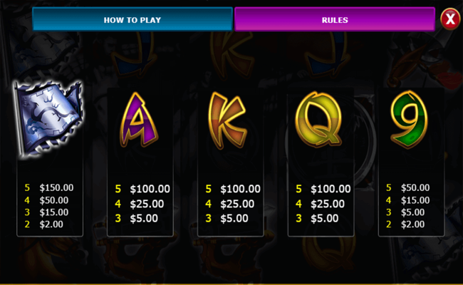 ming warrior paytable2