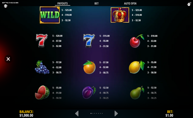 minting it hold and win paytable