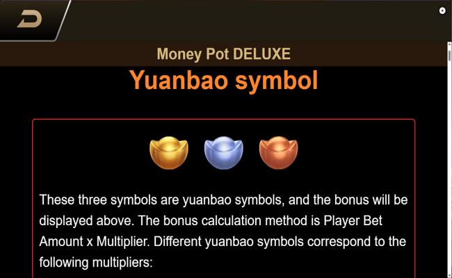 money pot deluxe paytabe 1