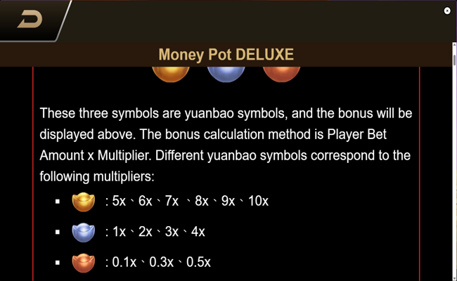 money pot deluxe paytabe 2