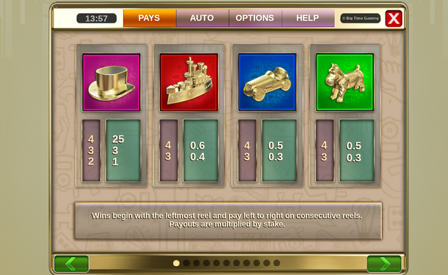 monopoly rush hour paytable 1