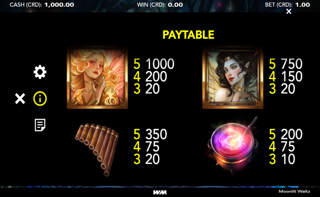 moonlit waltz paytable 1