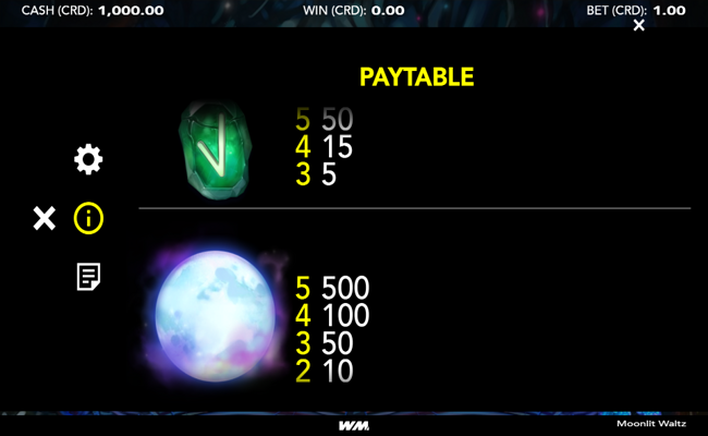 moonlit waltz paytable 3