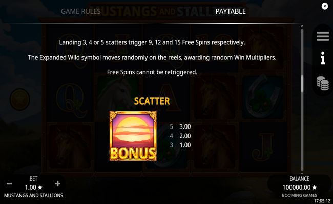 mustang and stallions paytable 1