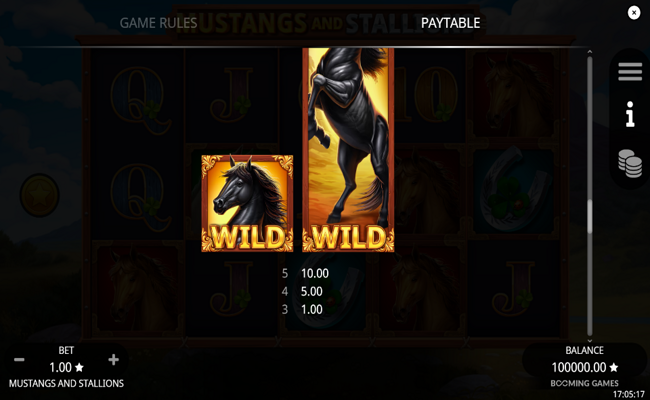 mustang and stallions paytable 2