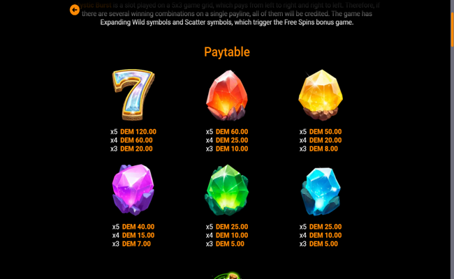 mystic burst paytable 1