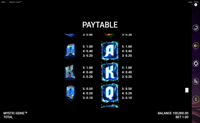 mystic genie symbol paytable 2